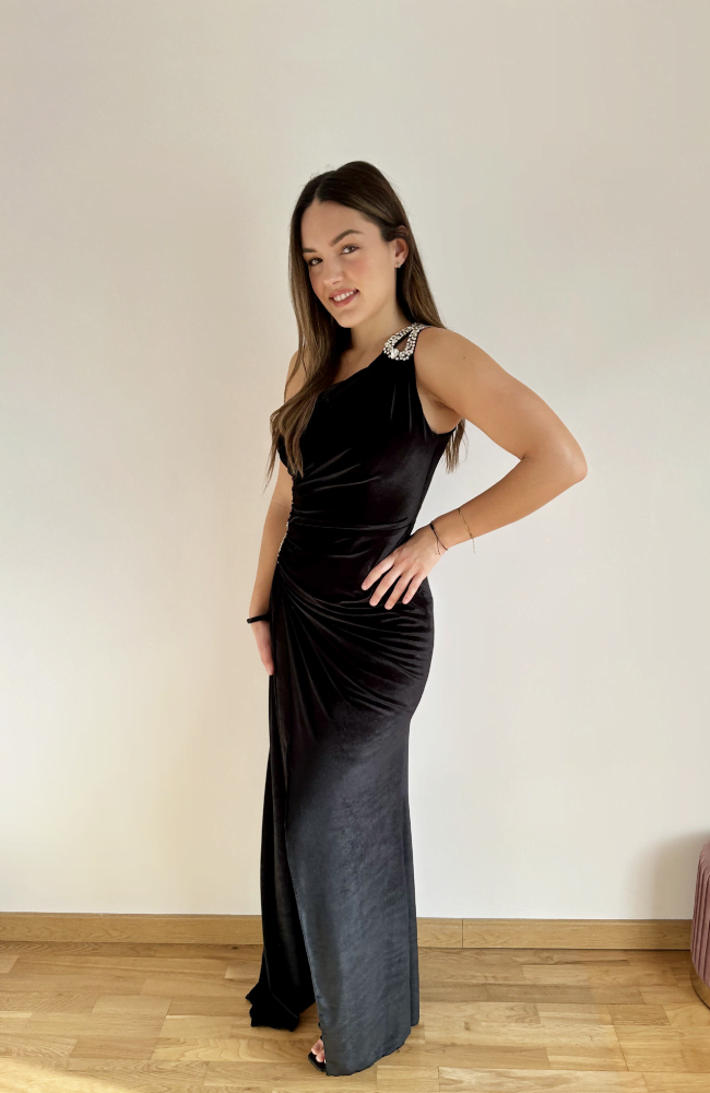 Robe de soirée noir en velours avec strass
